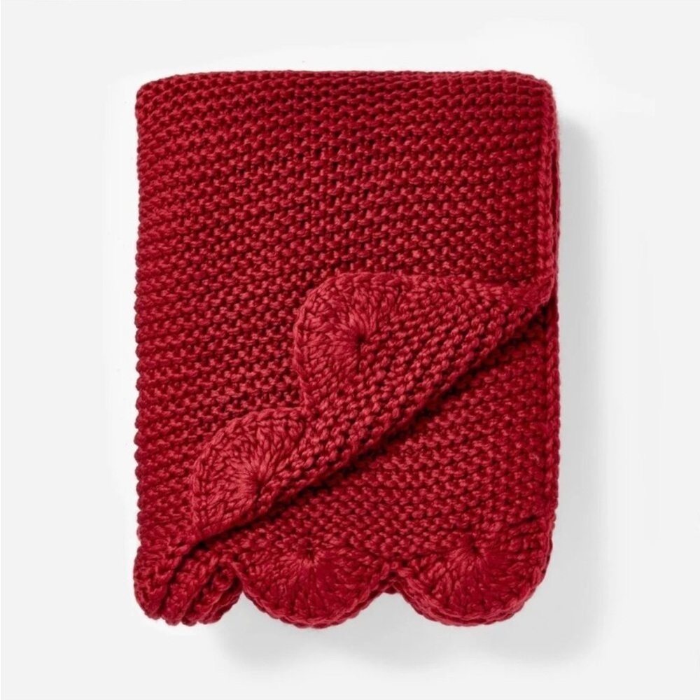Studio McGee Knit Scalloped Edge Throw Blanket Red - Christmas 2024